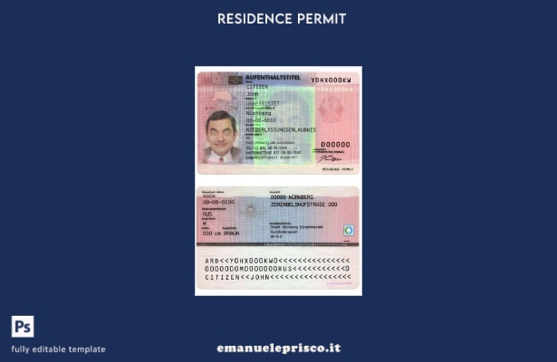 modello di carta di permesso di soggiorno in stile verificato in Germania